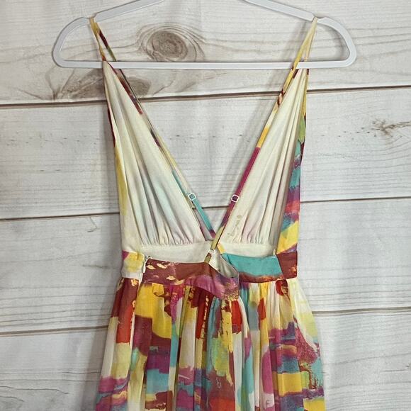 Miss Avenue Pastel Multicolor Deep-V Spaghetti Cross Back Maxi Dress Size Small - Picture 9 of 11